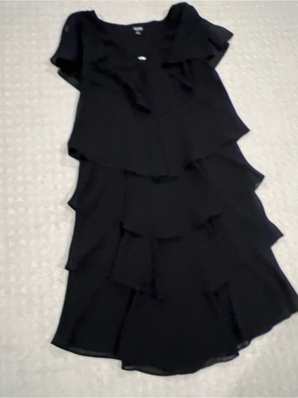 SLNY Black Tiered Ruffle Midi Dress